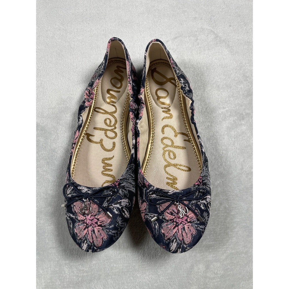 Sam Edelman Felicia Ballet Flats Women's 8.5 Navy Pink Floral Jacquard Bow Shoes - Picture 4 of 15